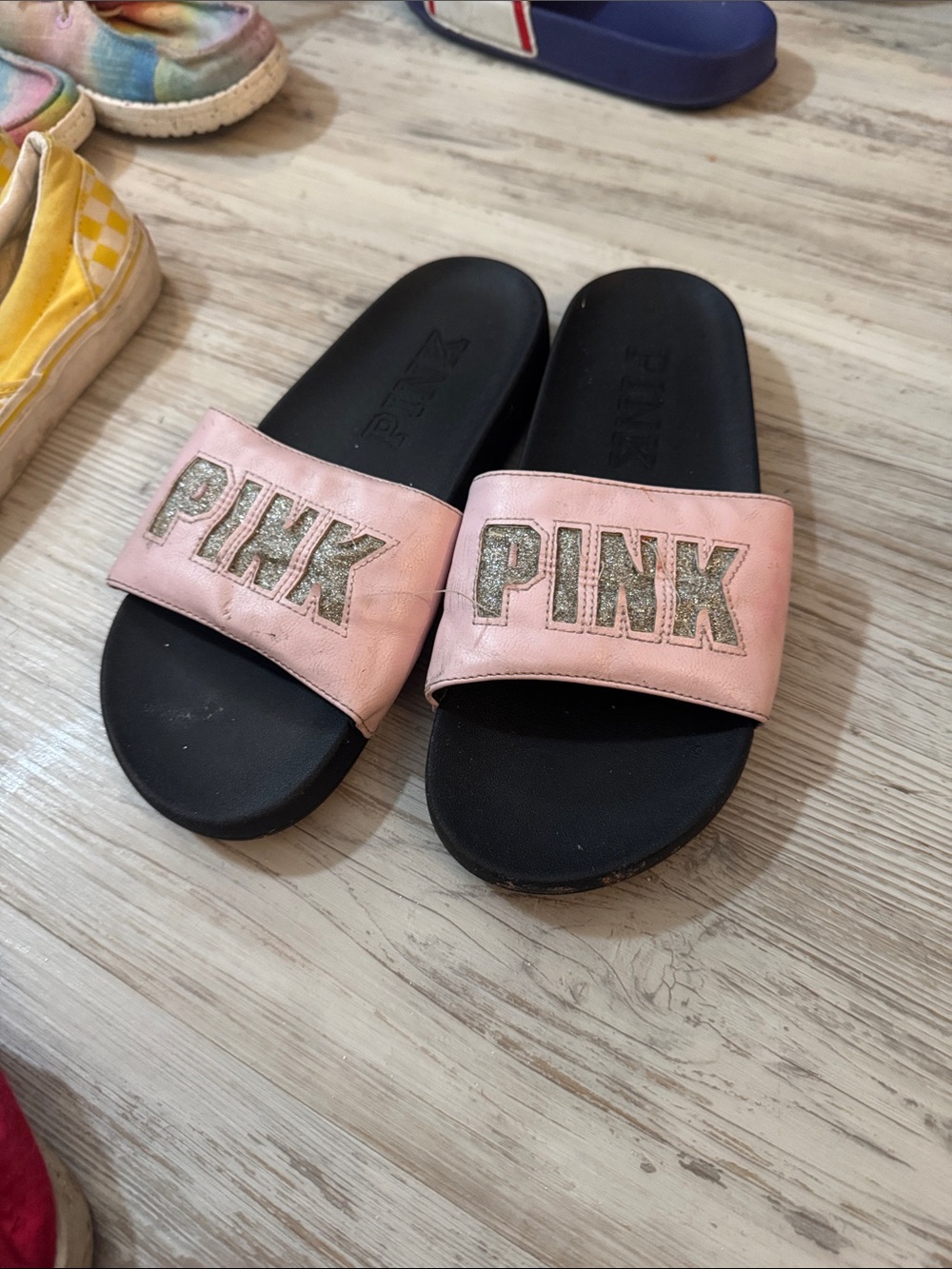 PINK Victoria's Secret Pink Glitter Logo Slide Sandals